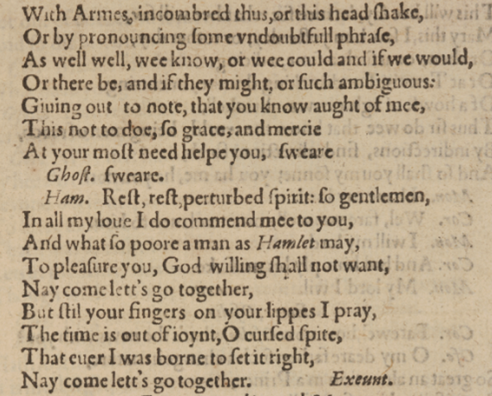 Q1 First Quarto 1603: second page showing the end of the scene